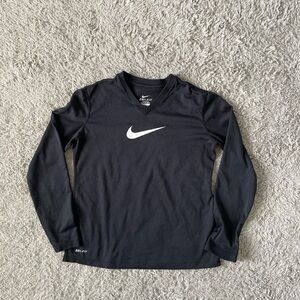 Nike Dri-Fit Shirt Youth Large Black Long Sleeve V Neck T-Shirt Black